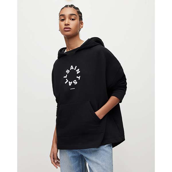 Allsaints Australia Womens Etienne Tierra Logo Oversized Hoodie Black AU94-126